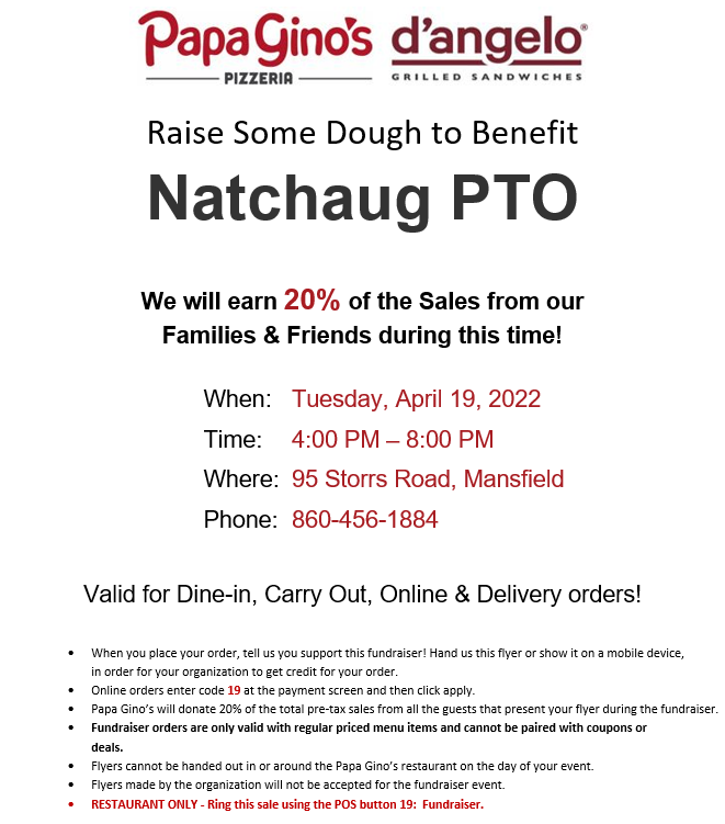 RAISE SOME DOUGH TO BENEFIT NATCHAUG PTO
